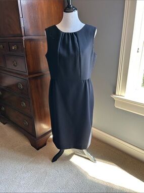 Talbots Black Sleeveless Pleat-Front Midi Sheath Dress